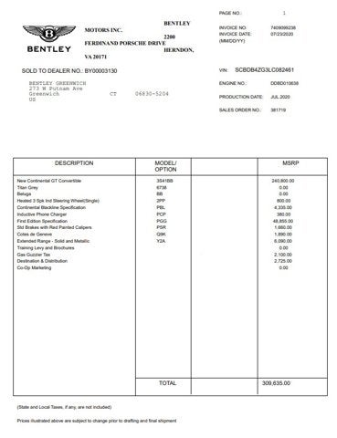 2020 Bentley Continental GTC First Edition